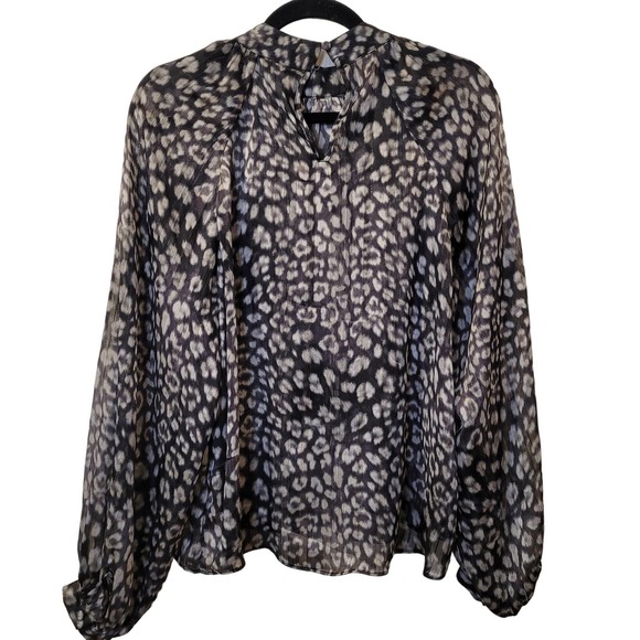 Worthington sheer flowy animal print long sleeve blouse size M - Picture 2 of 8